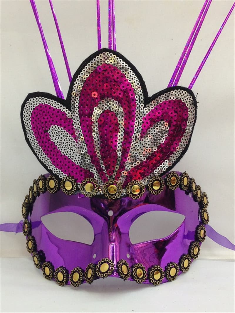 Masquerade Half Face Golden Pattern Mask With Feather